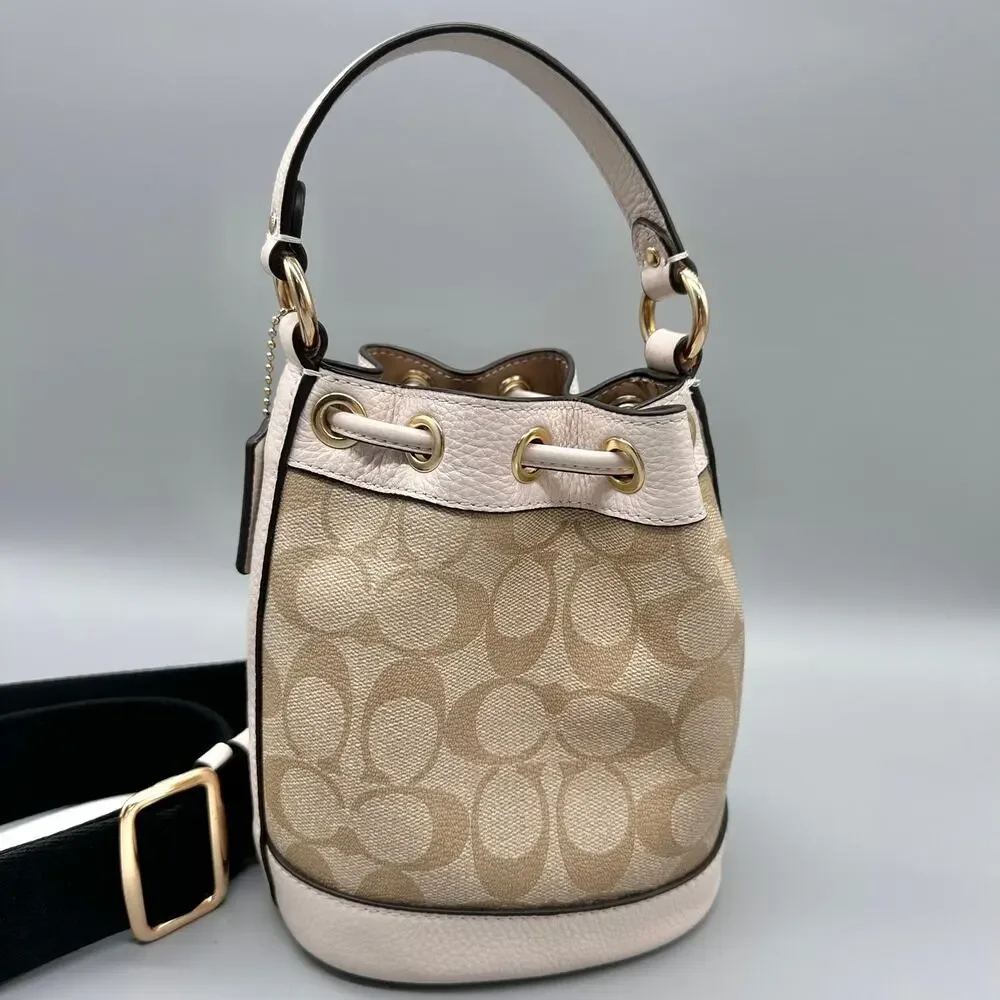 Coach Dempsey Mini Bucket Bag Crossbody Purse Signature Canvas Light Khaki Chalk - Picture 9 of 16